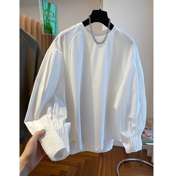 Phone Accessories On Top - White Loose Cotton Long Sve irt