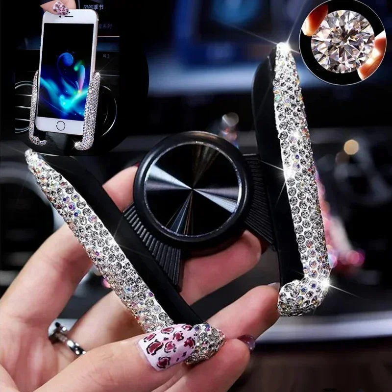Phone Accessories For Your Car - NEW Car Phone Holder Diamond Crystal