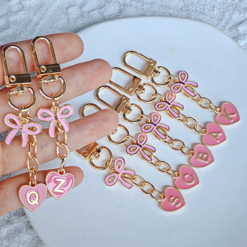 Z Phone Accessories - Creative Letters Metal Pink Bow Keychain