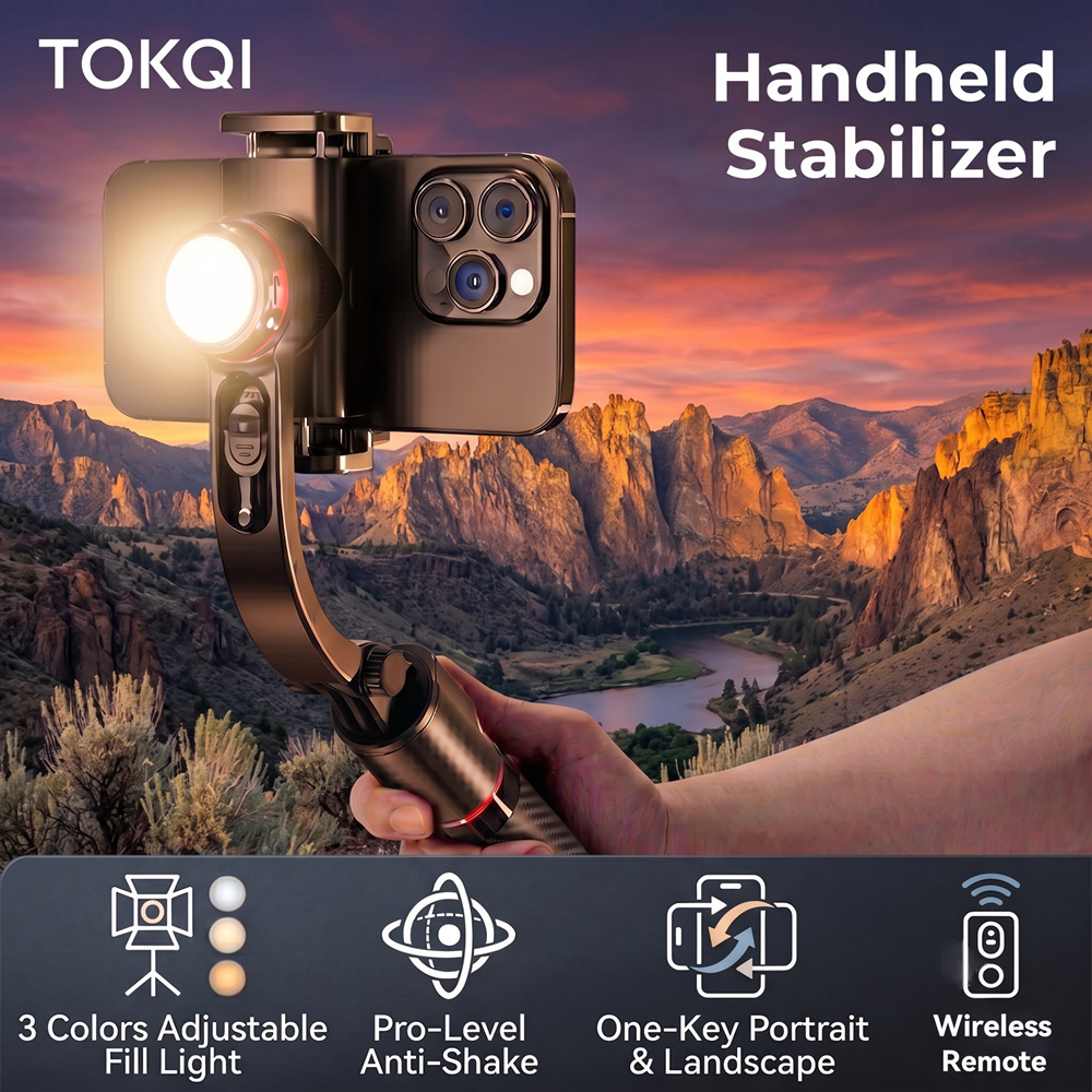 Selfie Stick Tripod - TOKQI Gimbal Stabilizer Anti-Shake Aluminum Alloy
