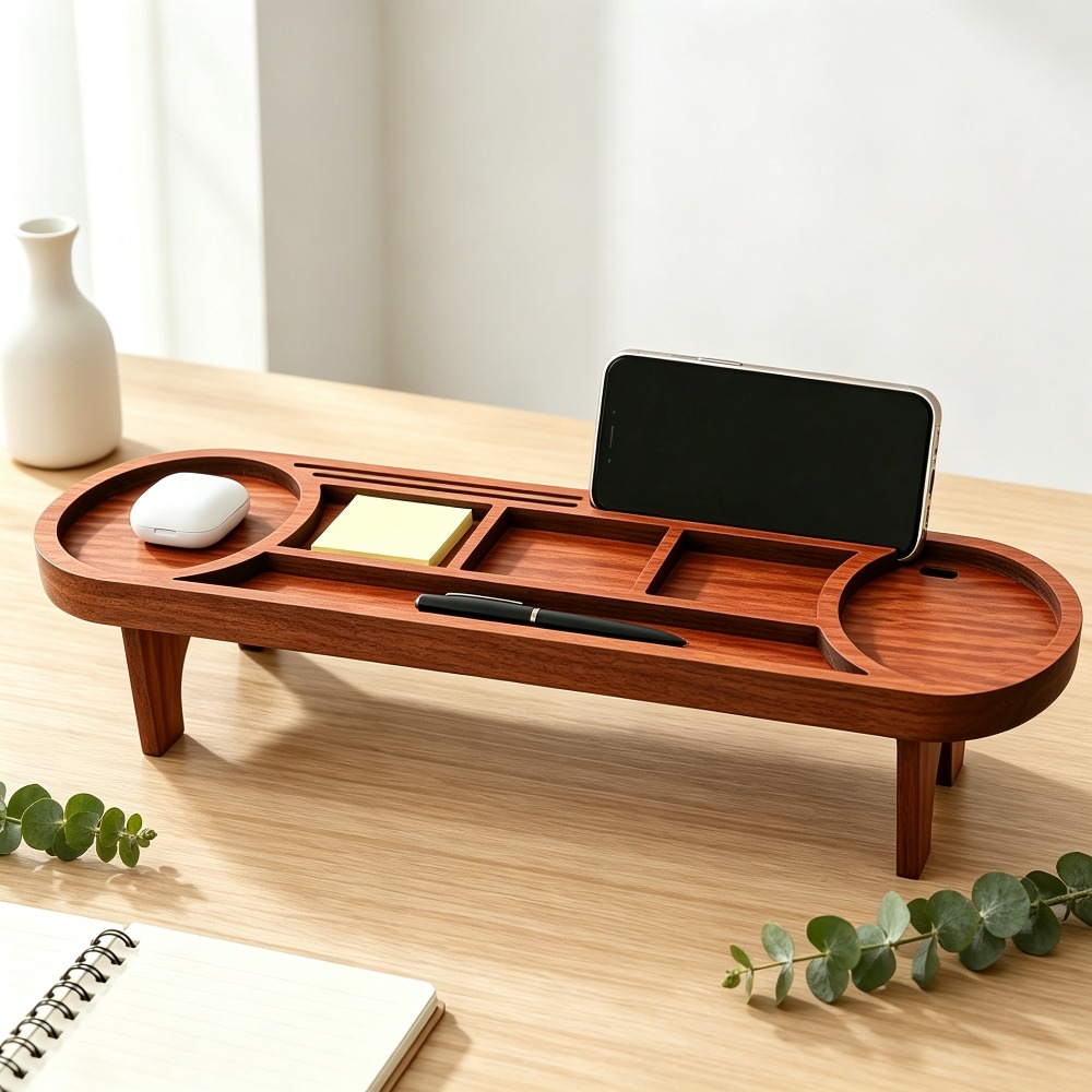 Phone Accessories Rack - Wooden Desk Organizer with Phone Stand