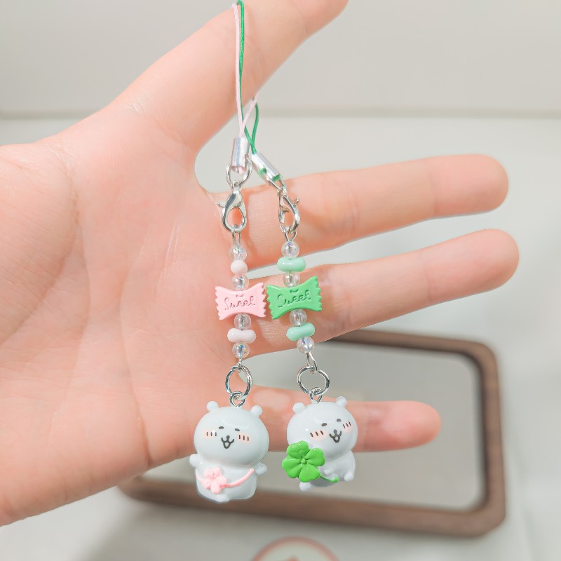 Phone Accessories Cute - Cute Beaded Phone Strap Pink Green