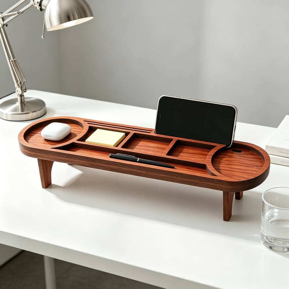 Wooden Desk Organizer with Pho - Phone Accessories Rack ulasan dan harga