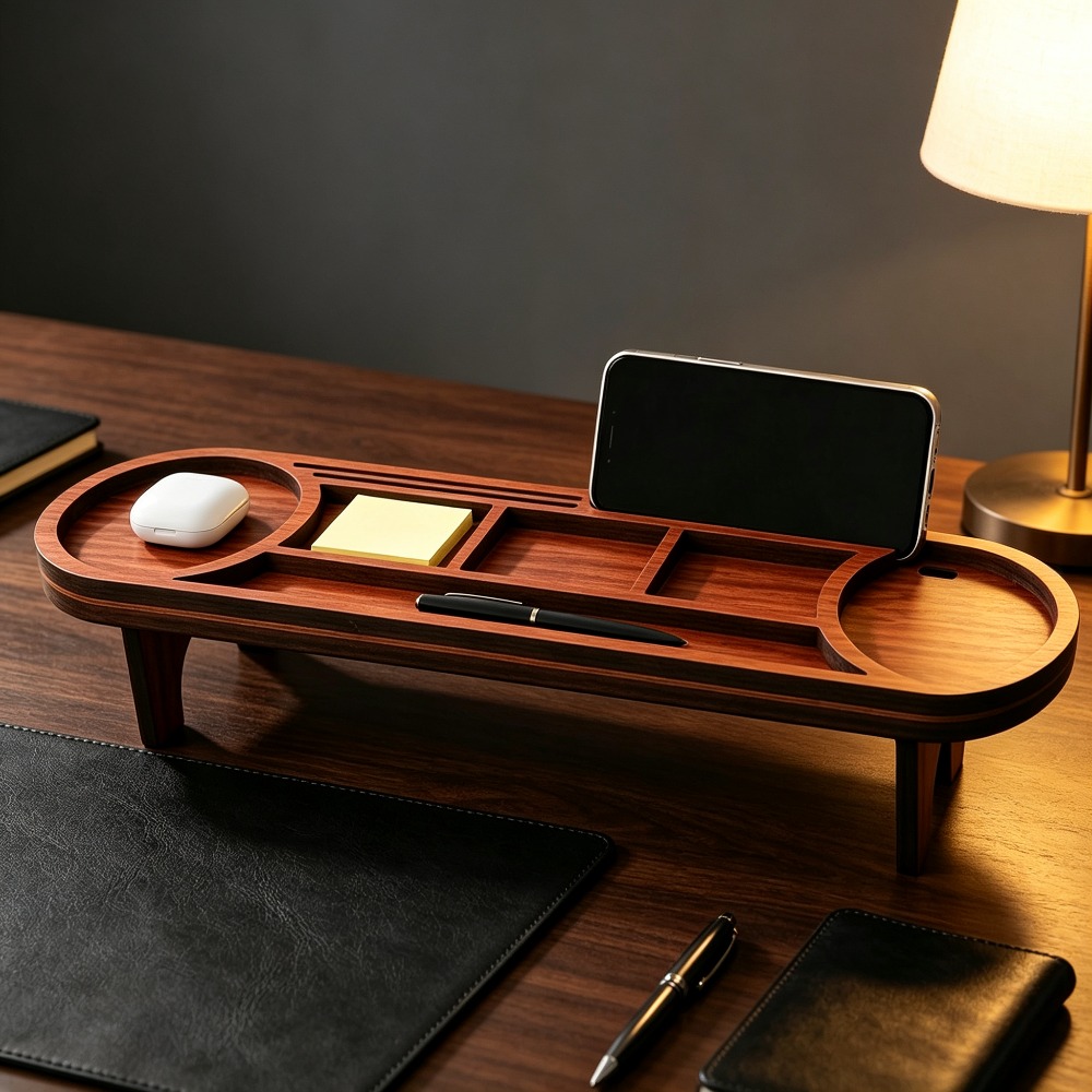 Wooden Desk Organizer with Pho - Phone Accessories Rack ulasan dan harga