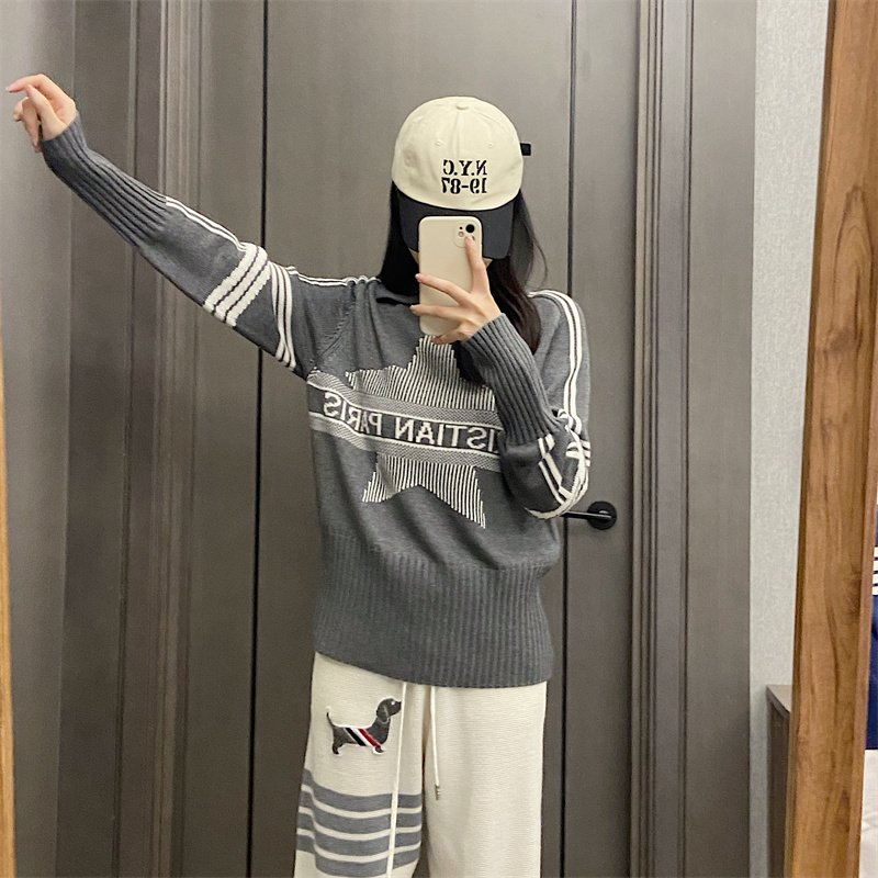 Women's Collared Knitted Sweat - Phone Accessories On Top ulasan dan harga